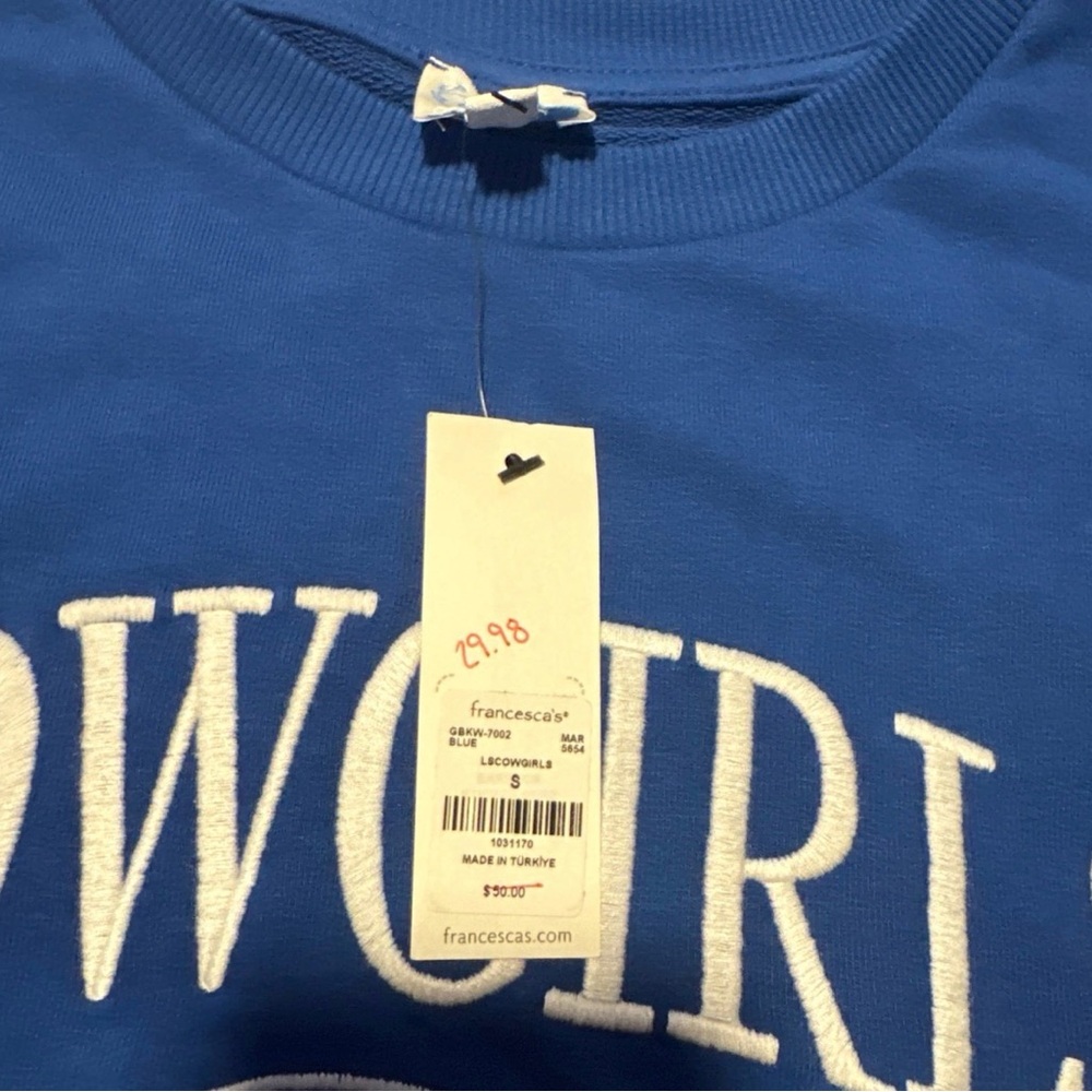 Francesca's Royal Blue Embroidered Logo Sweatshirt